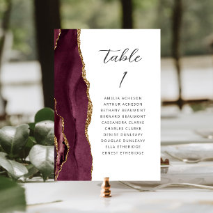 Numeração De Mesa Casamento Dourado com Script Moderno Agate Burgund