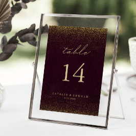 Numeração De Mesa Casamento Dourado da Caligrafia Dourada Burgundy