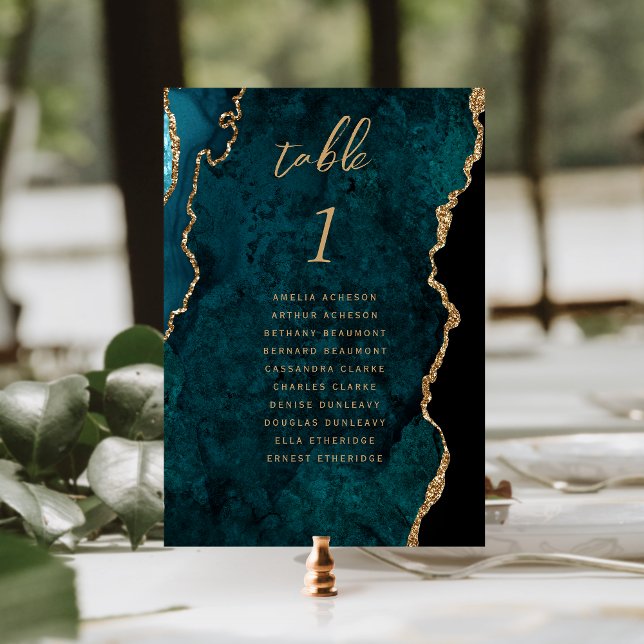 Numeração De Mesa Casamento Dourado de Agata Azul Teal (Criador carregado)