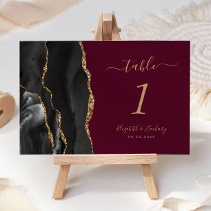 Numeração De Mesa Casamento Dourado de Agate Burgundy Negro