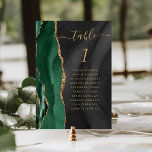 Numeração De Mesa Casamento Dourado de Agate Dark Emerald Green<br><div class="desc">A borda esquerda desta elegante e moderna carta de números da mesa de casamento apresenta uma esmeralda verde aquarela agate borda com falsa brilho dourado. A palavra "mesa" aparece em um script de escrita manual dourada em um fundo de aquarela preta. Adicione os nomes dos seus convidados que estão atribuídos...</div>