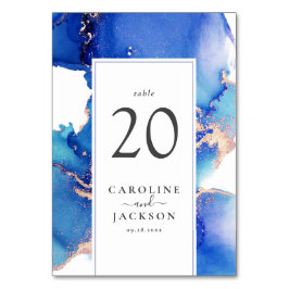 Numeração De Mesa Casamento Dourado de Aquarela Azul