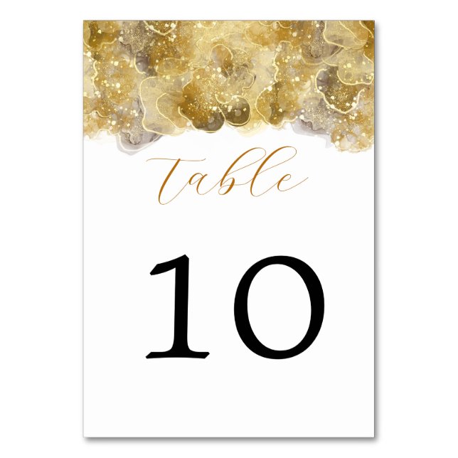 Numeração De Mesa Casamento Dourado de Aquarela Elegante (Frente)
