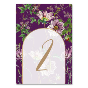 Numeração De Mesa Casamento Dourado de Arca com Verde Floral Roxo
