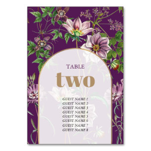 Numeração De Mesa Casamento Dourado de Arca com Verde Floral Roxo