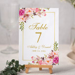 Numeração De Mesa Casamento Dourado de Blush Floral de Cor Flórida<br><div class="desc">Cartão de Mesa Dourada de Casamento ,  Cor Floral,  Rosa Floral</div>