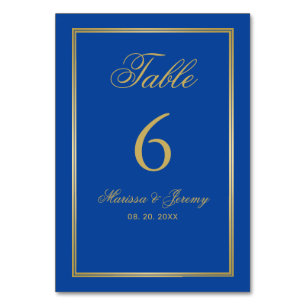 Numeração De Mesa Casamento Dourado de caligrafia Azul Elegante