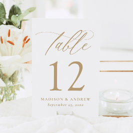 Numeração De Mesa Casamento Dourado de Caligrafia Moderno Elegante