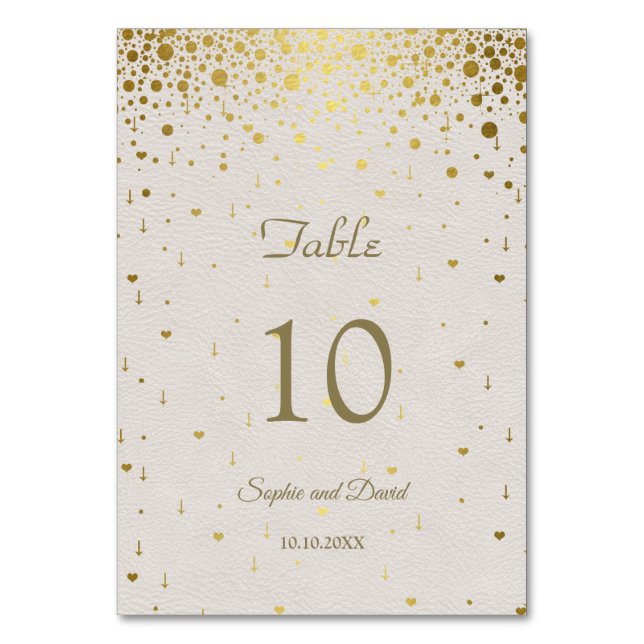 Numeração De Mesa Casamento Dourado de Confetti com Couro Branco Ele (Frente)