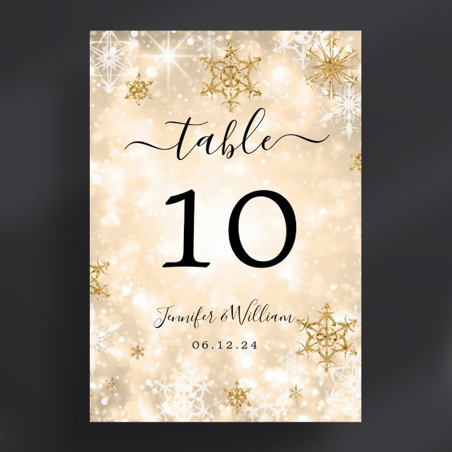 Numeração De Mesa Casamento Dourado de Feriado de Natal no inverno (Winter Wonder Xmas Holiday Wedding Gold Table Number)