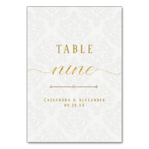 Numeração De Mesa Casamento Dourado de Lace Branco Elegante 9