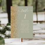 Numeração De Mesa Casamento Dourado de Literatura Verde do Moderno S<br><div class="desc">A borda esquerda desta elegante e moderna placa de número da mesa de casamento apresenta uma borda falsa dourada. A palavra "mesa" aparece em um guião branco de marfim em um fundo verde sábio. Adicione os nomes dos seus convidados que estão atribuídos a cada mesa.</div>