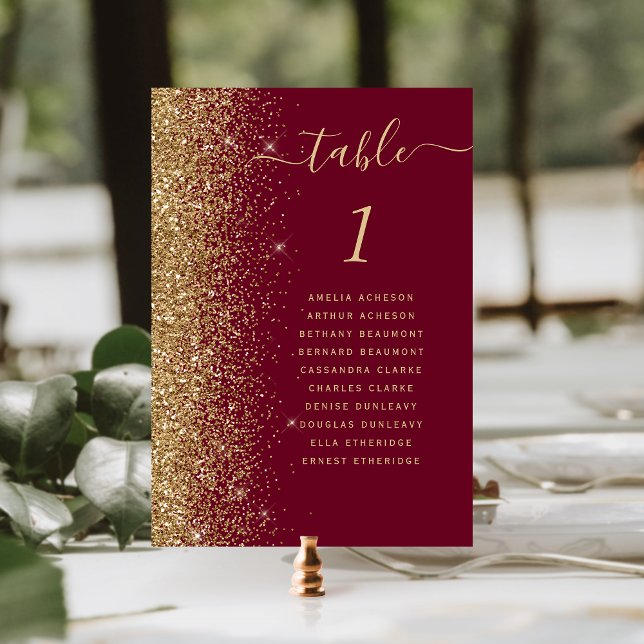 Numeração De Mesa Casamento Dourado de Lixo Vermelho Burgundy (Criador carregado)