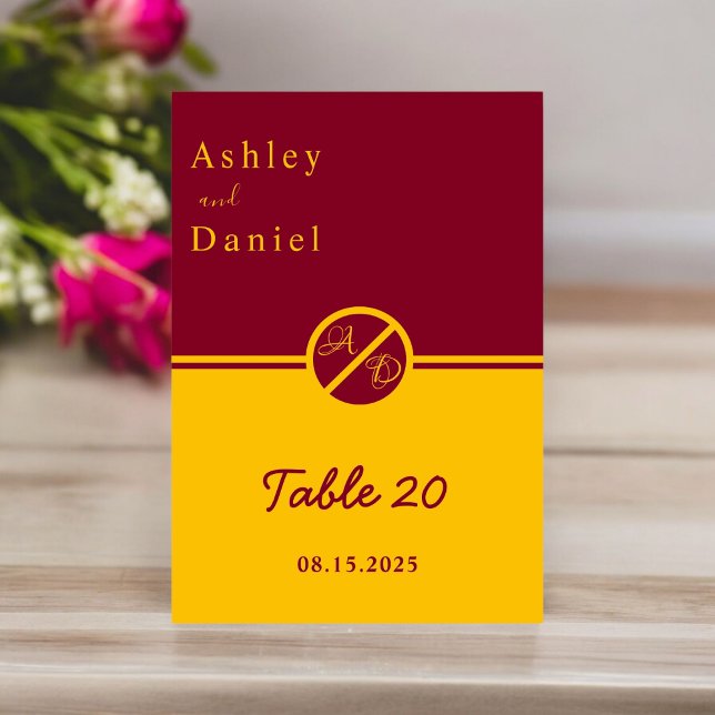 Numeração De Mesa Casamento Dourado De Monograma E Borgonha De Luxo  (Criador carregado)