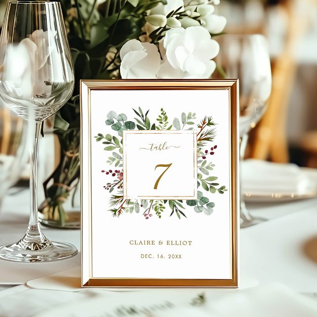Numeração De Mesa Casamento Dourado de Natal de Greenery Botânico (Criador carregado)