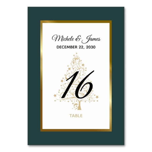 Numeração De Mesa Casamento Dourado de Natal Elegante Emerald Green (Frente)