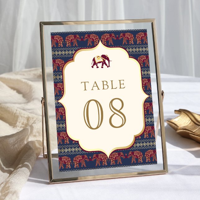 Numeração De Mesa Casamento Dourado do Elefante Azul-Burgundy (Criador carregado)