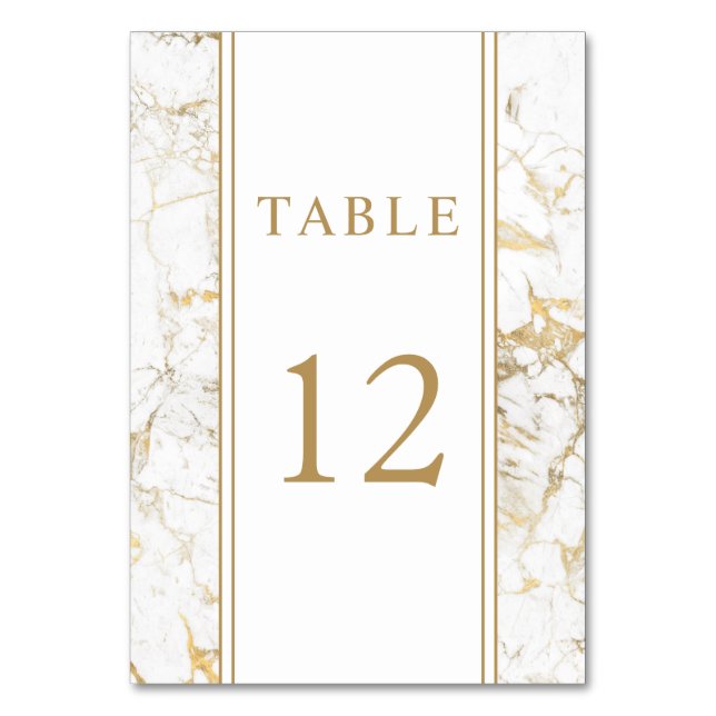Numeração De Mesa Casamento Dourado e branco elegante de mármore (Frente)