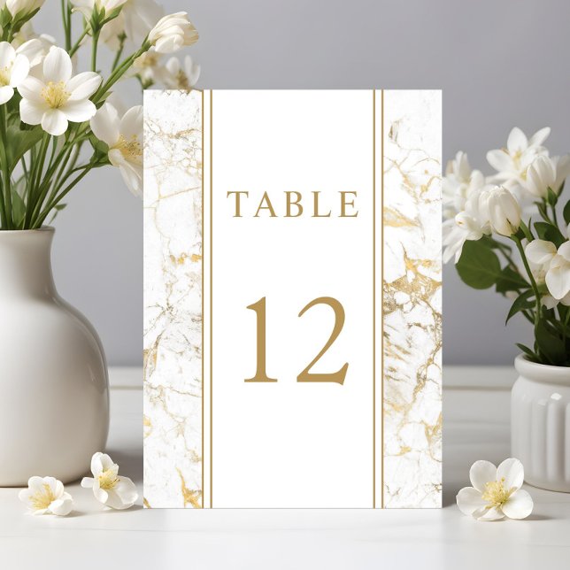 Numeração De Mesa Casamento Dourado e branco elegante de mármore (Elegant Gold & White Marble Wedding Table Number)
