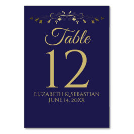 Numeração De Mesa Casamento Dourado e Marinho Vintage Floral Border