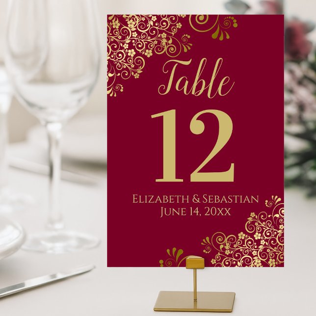 Numeração De Mesa Casamento Dourado e Maroon Burgundy (Customize/Order Each Card Individually)