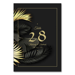 Numeração De Mesa Casamento Dourado e negro de folhas tropicais
