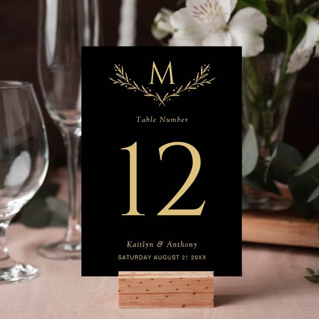 Numeração De Mesa Casamento Dourado e preto do monograma (Criador carregado)