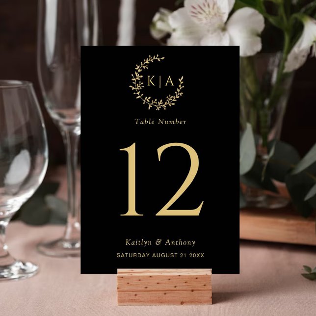 Numeração De Mesa Casamento Dourado e preto do monograma (Criador carregado)