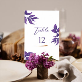 Numeração De Mesa Casamento Dourado e Roxo de Script Elegante