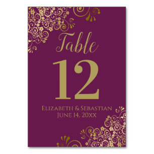 Numeração De Mesa Casamento Dourado e Roxo Elegante