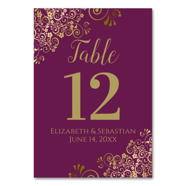 Numeração De Mesa Casamento Dourado e Roxo Elegante (Frente)
