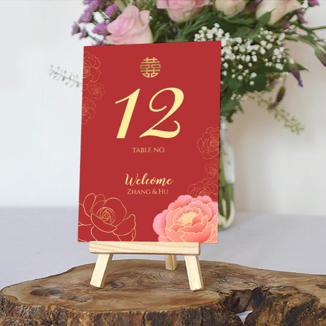 Numeração De Mesa Casamento Dourado Elegante Chinês (Criador carregado)