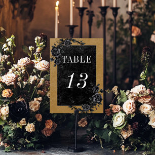 Numeração De Mesa Casamento Dourado entre Rosas Negros e Raven Preto