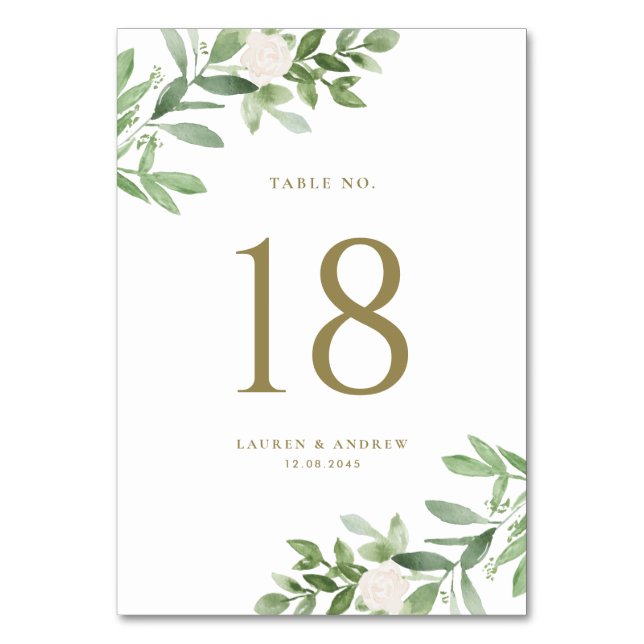 Numeração De Mesa Casamento Dourado Floral Branco e Greenerescência  (Verso)