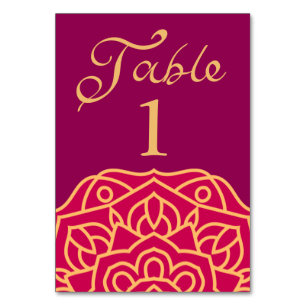 Numeração De Mesa Casamento Dourado Indiano Elegante Mandala Magenta