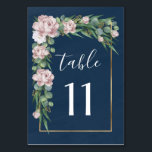 Numeração De Mesa Casamento Dourado marinho Azul e Pink Dusty Rosa G<br><div class="desc">Possui meio spray de fenda de diferentes tipos de eucalipto — dólar prateado e sementes. O plano de fundo é um fundo de lavagem com aquarela azul marinho com borda dourada. Design também apresenta elegantes elementos florais de rosas e peões em rosa poeirento ou rosa-pincel para uma aparência bela e...</div>