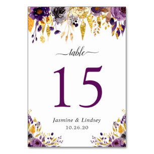 Numeração De Mesa Casamento Dourado Roxo Rústico