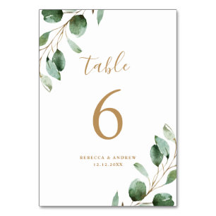 Numeração De Mesa Casamento Dourado Simples Eucalyptus Greenery