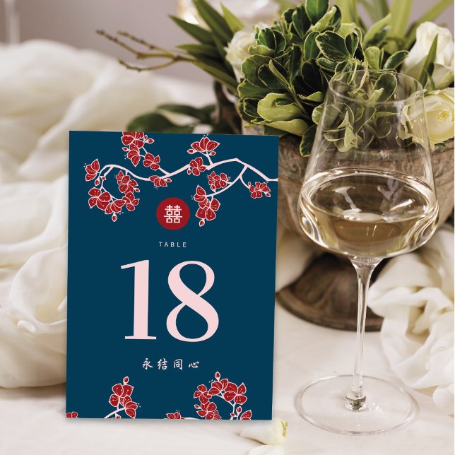 Numeração De Mesa Casamento Dupla Felicidade com Flores de Pêssego/A (Criador carregado)