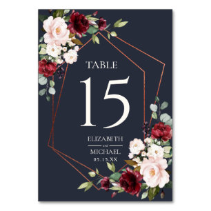 Numeração De Mesa Casamento elegante azul geométrico de cobre de
