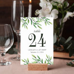 Numeração De Mesa Casamento Elegante Boho Watercolor Greenery<br><div class="desc">Aproveite o seu casamento de jardim botânico com estas cartas de mesa de boho. Design verde elegante e moderno, com ramos pintados de aquarelas com folhas de folhagem no topo e no fundo. Estas cartas de mesa boêmicas são perfeitas para um primavera ou verão ao ar livre, para um casamento...</div>