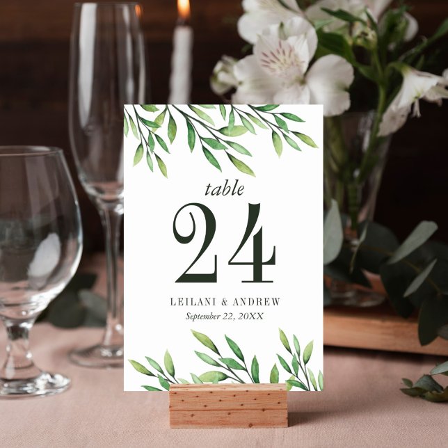 Numeração De Mesa Casamento Elegante Boho Watercolor Greenery (Greenery watercolor boho design table number card is perfect for your wedding reception decor.)