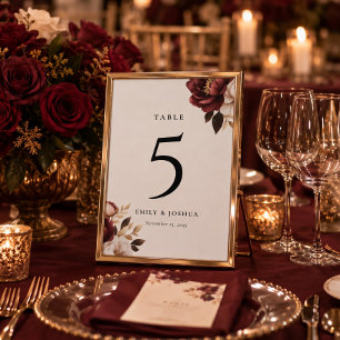 Numeração De Mesa Casamento Elegante Borgonha Dourado
