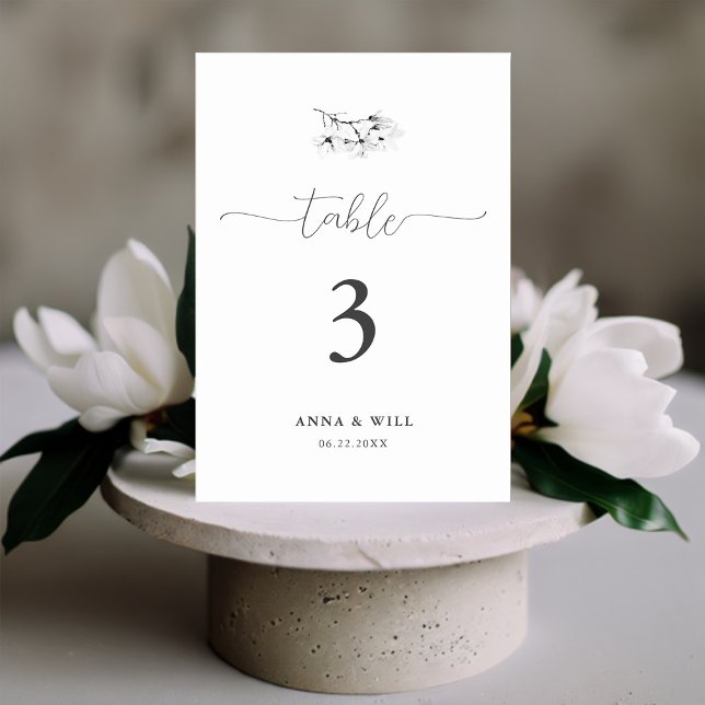 Numeração De Mesa Casamento Elegante Branco Negro da Magnolia Clássi (Classic Magnolia Wedding Table Number Black and White Elegant Modern Simple Formal Traditional)