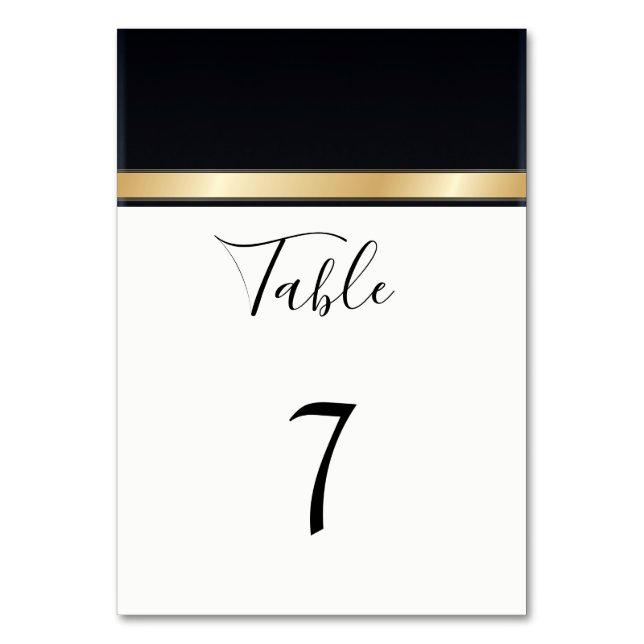 Numeração De Mesa Casamento elegante branco preto e ouro (Frente)