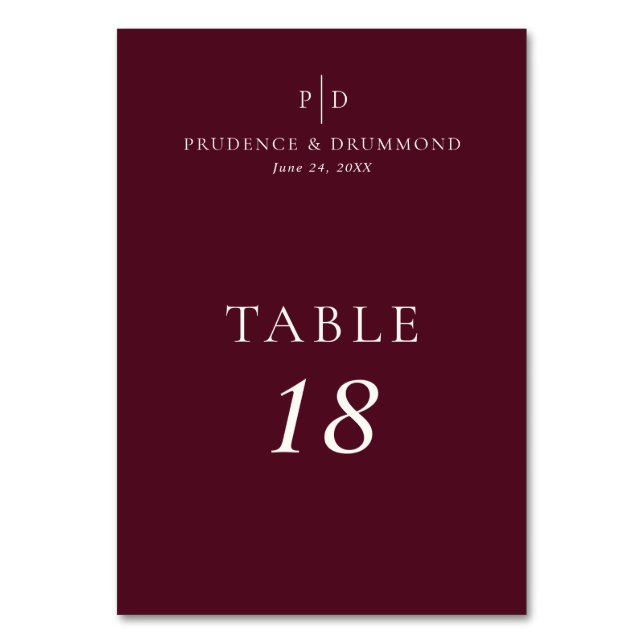 Numeração De Mesa Casamento Elegante Burgundy Profundo (Verso)