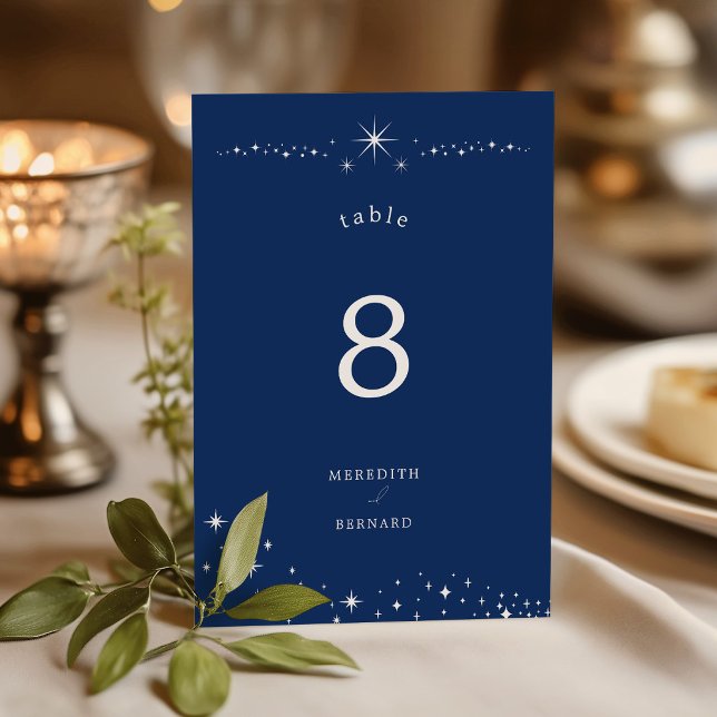 Numeração De Mesa Casamento Elegante Celestial Estrelas Azul-Navy (Criador carregado)