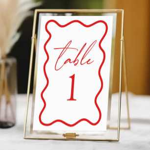 Numeração De Mesa Casamento Elegante com Borda Ondulada Vermelha e B