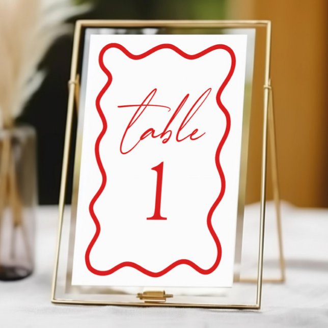 Numeração De Mesa Casamento Elegante com Borda Ondulada Vermelha e B (Criador carregado)