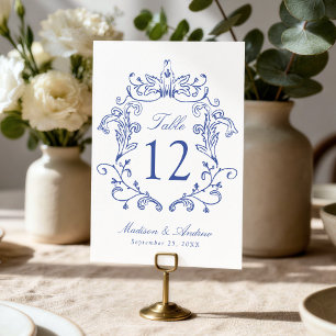 Numeração De Mesa Casamento Elegante com Brasão Azul